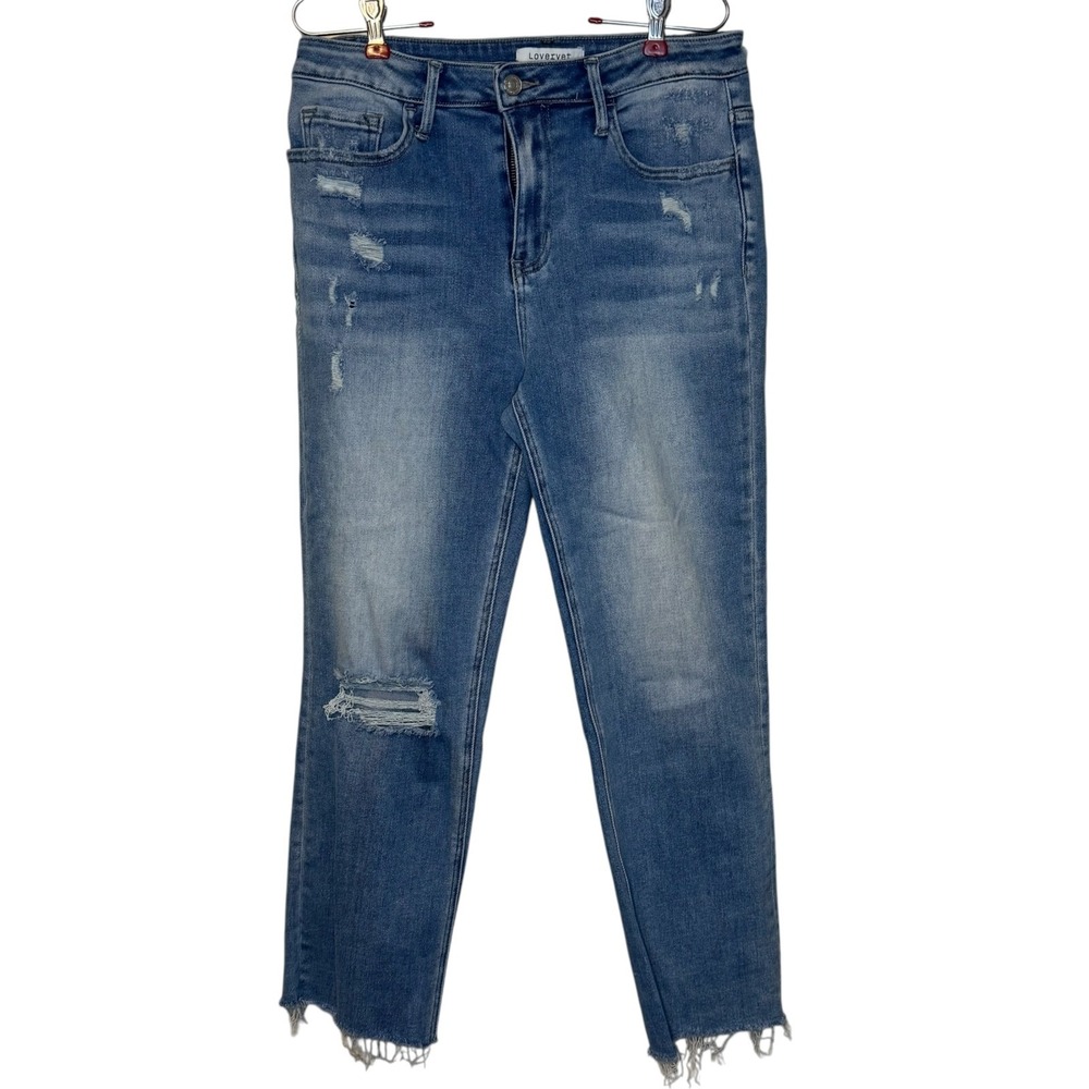 Lovervet By Vervet Womens Distressed Frayed Hem Cropped Jeans LV1047 Blue 29